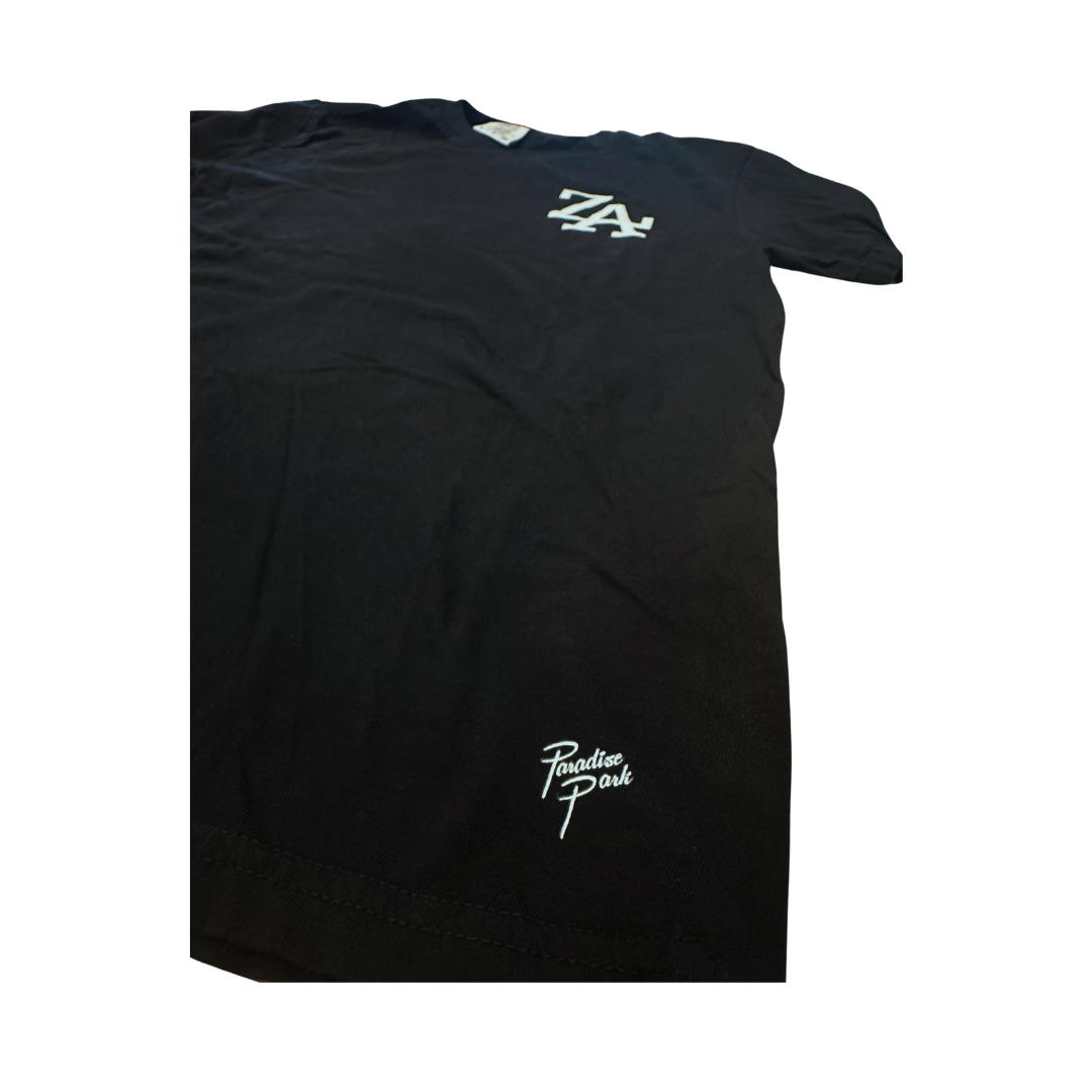black 'za shirt with paradise logo