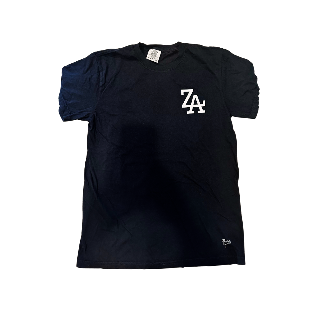 black 'za shirt with paradise logo